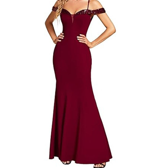 Damen-Kleid mit schulterfreiem bodenlangem Rock