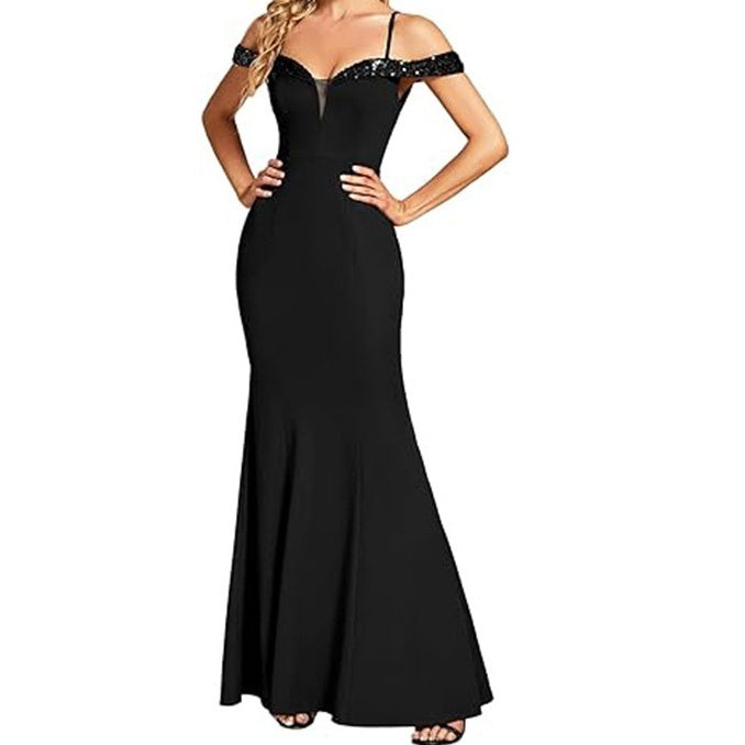 Damen-Kleid mit schulterfreiem bodenlangem Rock
